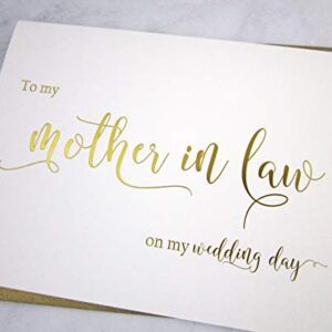 Set of 2 Gold Foil Wedding Day Cards with Gold Shimmer Envelopes, To My Mother in Law on my Wedding Day Card, To My Father in Law on my Wedding Day Card