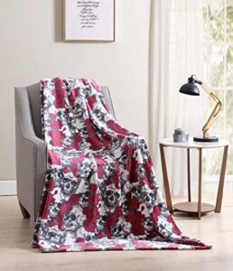 morgan home fashions velvet plush throw blanket- soft, warm and cozy, lightweight for all year round use 50 x 70 inches (botanical skulls)