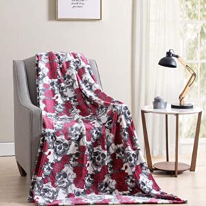 Morgan Home Fashions Velvet Plush Throw Blanket- Soft, Warm and Cozy, Lightweight for All Year Round Use 50 x 70 Inches (Botanical Skulls)