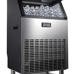 Northair Commercial Ice Maker Machine 200lbs Ice /24H Stainless Steel Free-Standing Ice Maker Machine with LCD Display, Ideal For Restaurant, Bar, Coffee Shop