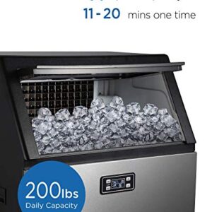 Northair Commercial Ice Maker Machine 200lbs Ice /24H Stainless Steel Free-Standing Ice Maker Machine with LCD Display, Ideal For Restaurant, Bar, Coffee Shop
