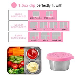 SOPHICO Salad Dressing Container To Go, Small Condiment Containers with Leakproof Silicone Lids, 1.6oz Kids Sauce Cups Stainless Steel Dips Food Storage for Lunch Box Picnic Travel (4 Color, 4 Pack)