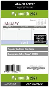2021 monthly planner refill by at-a-glance, 87129 day-timer, 3-3/4" x 6-3/4", size 3 (063-685y)