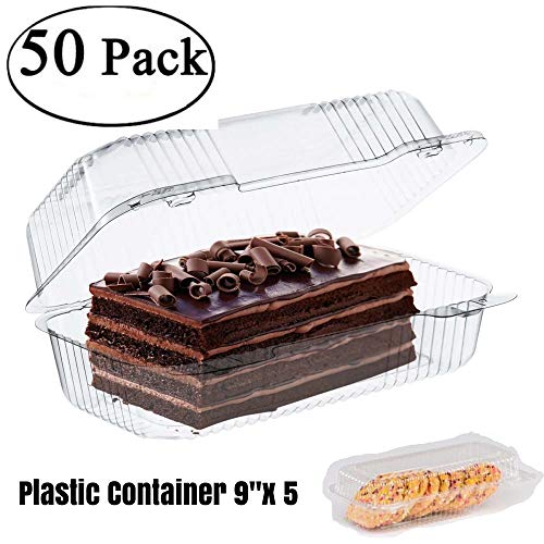 The Bakers Pantry cake roll container Clear Hinged Lid disposable 9"x 5 great for Loaf Deep Cookies plastic containers disposable donut cookie sandwich clamshell containers for food (Pack of 50)