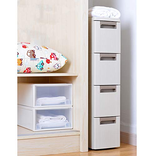 4 Storage Drawer Rolling Cart Organizer and Storage,Plastic Unit on Wheels Narrow Slim Bathroom Storage Cabinet Organizer