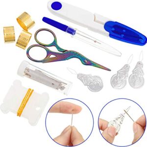 53 Pieces Cross Stitch Tool Embroidery Starter Kit, Includes Bamboo Circle Cross Stitch Hoop Ring, Vintage Sewing Scissors, Needle-Threading Tools, Thimbles, Floss Bobbins, Seam Ripper and Embroidery