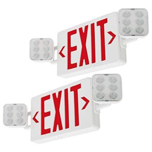 lfi lights | combo red exit sign with emergency lights | white housing | all led | two adjustable square heads | hardwired with battery backup | ul listed | (2 pack) | combolg-r