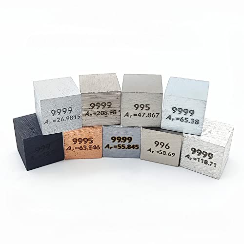 0.39" Element Cube Set 10mm Density Cubes for Periodic Table Collection Up to 99.99% Purity (0.39“, 9-01)