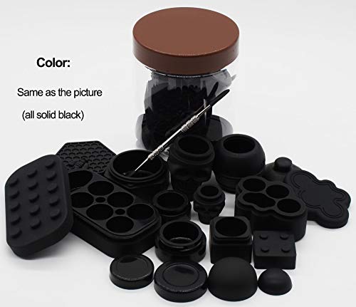 Vitakiwi Silicone Concentrate Black Containers 3ml 5ml 7ml 9ml 15ml Skull 22ml 26ml Bee 35ml 6+1 Multi Compartment Oil Jars with Carving Tool (9PCS)