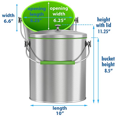 iTouchless Stainless Steel Compost Bin 1.6 Gallon Includes AbsorbX Odor Filter System, Titanium Rust-Free Space-efficient Slim Oval Shape 6 Liter Kitchen Countertop Trash Can