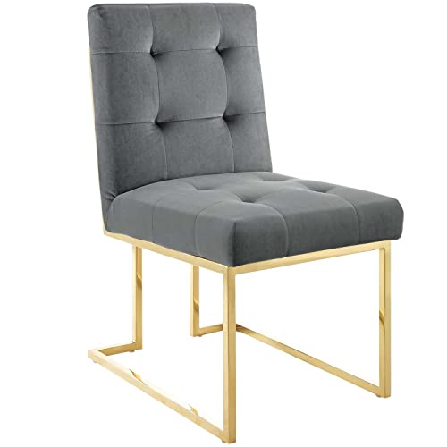 Modway Privy Stainless Steel Performance Velvet Dining Chair Set of 2, Gold Charcoal