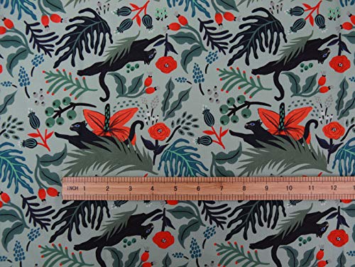 COTTONVILL MALLANGLUNA Collection 20COUNT Cotton Print Quilting Fabric-Floral Forest (1yard, Jaguar-1)