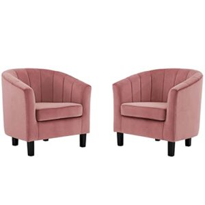 modway prospect channel tufted performance velvet armchair set of 2, dusty rose