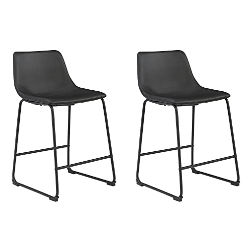 Signature Design by Ashley Centiar 24" Counter Height Modern Bucket Barstool, 2 Count, Black
