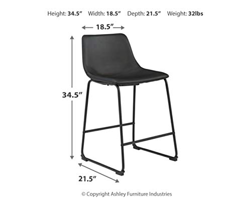 Signature Design by Ashley Centiar 24" Counter Height Modern Bucket Barstool, 2 Count, Black