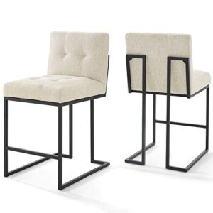 modway privy stainless steel upholstered fabric counter stool set of 2, black beige