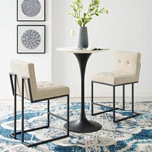 Modway Privy Stainless Steel Upholstered Fabric Counter Stool Set of 2, Black Beige