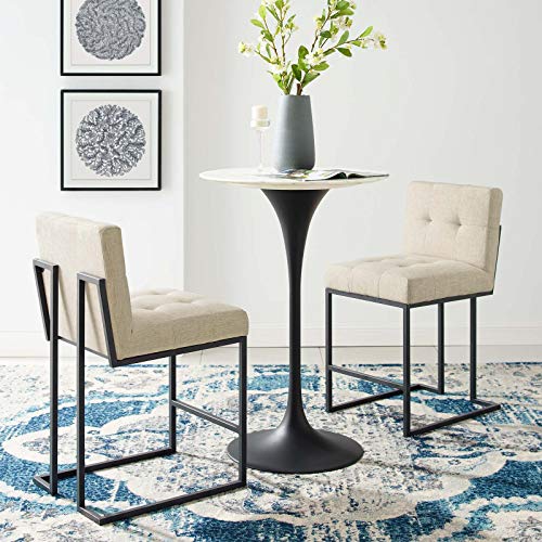 Modway Privy Stainless Steel Upholstered Fabric Counter Stool Set of 2, Black Beige