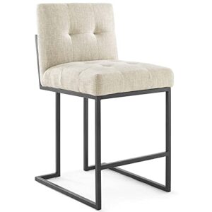 Modway Privy Stainless Steel Upholstered Fabric Counter Stool Set of 2, Black Beige