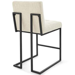 Modway Privy Stainless Steel Upholstered Fabric Counter Stool Set of 2, Black Beige