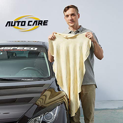 (1 Pack) Car Natural Chamois Cleaning Cloth, AutoCare Genuine Deerskin Leather Auto Car Wash Drying Towel,Super Absorbent (60 x90 cm)