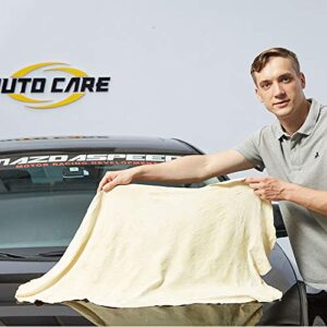 (1 Pack) Car Natural Chamois Cleaning Cloth, AutoCare Genuine Deerskin Leather Auto Car Wash Drying Towel,Super Absorbent (60 x90 cm)