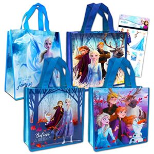 disney frozen 4 reusable tote bags bundle ~ 5 pack of frozen bags with stickers for gifts, groceries and more (frozen 2 merchandise)