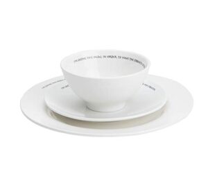 mind reader set of 3 religious plates/bowl, comes with large dinner plate, medium snack plate, small soup or salad bowl, white