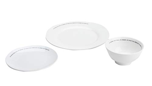 Mind Reader Set of 3 Religious Plates/Bowl, Comes with Large Dinner Plate, Medium Snack Plate, Small Soup or Salad Bowl, White