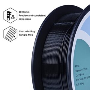 ZIRO PETG Filament 1.75mm,3D Printer Filament PETG 1.75 1KG(2.2lbs), Dimensional Accuracy +/- 0.03mm,Black