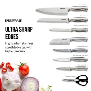 Farberware Edgekeeper 16-Piece Stainless Steel Knife Block Set with Built in Knife Sharpener, High Carbon-Stainless Steel Kitchen Knives, Razor-Sharp Knife Set, Black