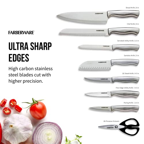 Farberware Edgekeeper 16-Piece Stainless Steel Knife Block Set with Built in Knife Sharpener, High Carbon-Stainless Steel Kitchen Knives, Razor-Sharp Knife Set, Black