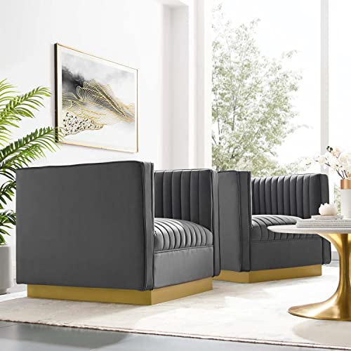 Modway Sanguine Vertical Channel Tufted Upholstered Performance Velvet Armchair Set of 2, Gray