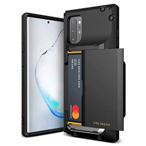 vrs design damda glide pro for galaxy note 10 plus, with [4 cards] [semi-auto] premium sturdy credit card slot wallet for samsung galaxy note 10 plus 5g case 6.8 inch(2019) black
