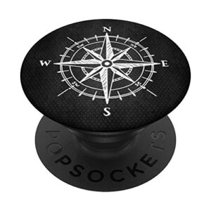 black white compass rose gift for hiker and camper popsockets popgrip: swappable grip for phones & tablets