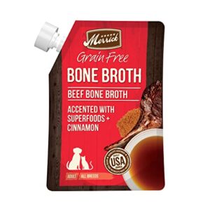 merrick grain free beef bone broth, dog food topper - 16 oz. pouch