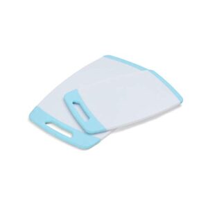 farberware nonstick poly cutting board set, 2-piece, white with aqua trim