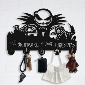 the nightmare before christmas hooks-jack skellington decor wall hooks,wall décor,coat hooks,key holder,key hanger for wall、entryway and kitchen-11.8×7.8inch、 black 、eco-wood