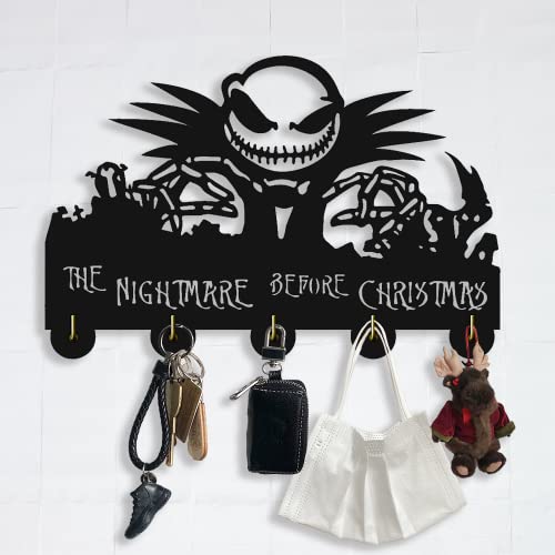 The Nightmare Before Christmas Hooks-Jack Skellington Decor Wall Hooks,Wall Décor,Coat Hooks,Key Holder,Key Hanger for Wall、Entryway and Kitchen-11.8×7.8Inch、 Black 、Eco-Wood