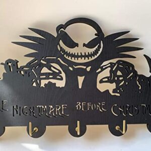 The Nightmare Before Christmas Hooks-Jack Skellington Decor Wall Hooks,Wall Décor,Coat Hooks,Key Holder,Key Hanger for Wall、Entryway and Kitchen-11.8×7.8Inch、 Black 、Eco-Wood
