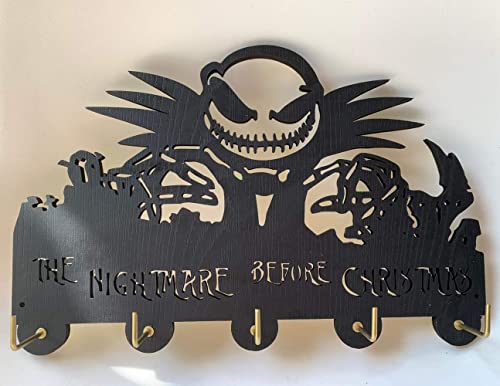 The Nightmare Before Christmas Hooks-Jack Skellington Decor Wall Hooks,Wall Décor,Coat Hooks,Key Holder,Key Hanger for Wall、Entryway and Kitchen-11.8×7.8Inch、 Black 、Eco-Wood