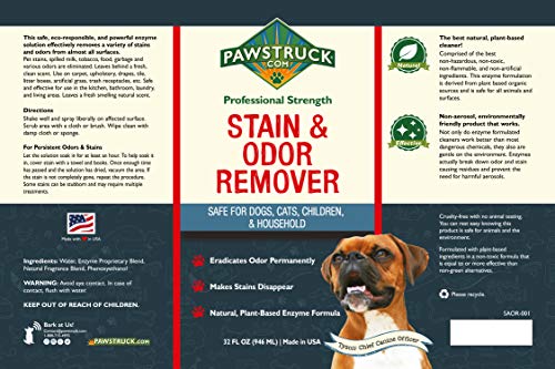 Pawstruck Professional Strength Stain & Odor Remover - Natural Enzyme Cleaner (Bulk 32oz) for Dog & Cat Urine, Waste, Wine, Blood, Vomit, etc. Safe & Effective Pet Smell Eliminator for Carpet, Hardwood & More