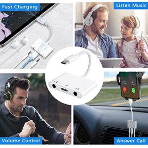 USB C to 3.5mm Audio Adapter, Aux Headphone Jack Splitter with Fast Charging Port, Type-C to Dual Earphone Converter, Compatible for Samsung, iPad Pro, Google Pixel, HTC, Huawei etc (3 in 1)