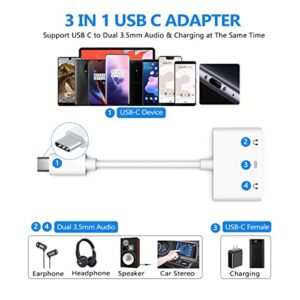 USB C to 3.5mm Audio Adapter, Aux Headphone Jack Splitter with Fast Charging Port, Type-C to Dual Earphone Converter, Compatible for Samsung, iPad Pro, Google Pixel, HTC, Huawei etc (3 in 1)