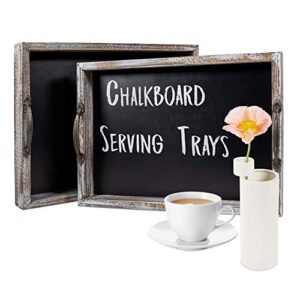 serving trays – rustic nesting serving trays with chalkboard surface and decorative handles – charcuterie tray for coffee table – set of 2 stackable wood serving trays – vintage design