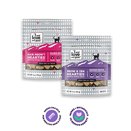 I and love and you Meow and Zen Hearties, Coat Support Grain Free Cat Treats, Salmon Recipe With Omegas 3 and 6, Model Number: T11305 4 Ounce (Pack of 1)