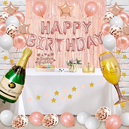 Fancypartyshop 24th Birthday Decorations - Rose Gold Happy Birthday Banner and Sash with Number 24 Balloons Latex Confetti Balloons Ideal for Girl and Women 24 Years Old Birthday Rose Gold