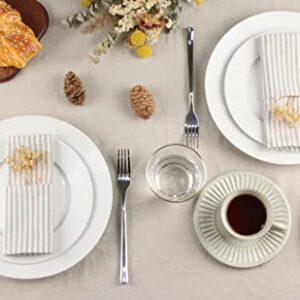 INFEI Plain Striped Cotton Linen Blended Dinner Cloth Napkins - Set of 12 (40 x 30 cm) - for Events & Home Use (Beige)