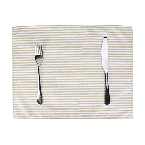 INFEI Plain Striped Cotton Linen Blended Dinner Cloth Napkins - Set of 12 (40 x 30 cm) - for Events & Home Use (Beige)