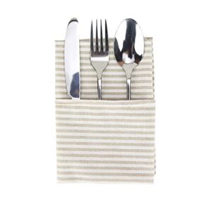 INFEI Plain Striped Cotton Linen Blended Dinner Cloth Napkins - Set of 12 (40 x 30 cm) - for Events & Home Use (Beige)